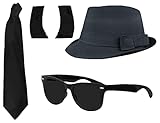 4 TEILIGES Brothers of Blues Set = VON ILOVEFANCYDRESS, DUNKEL Grauer Filz Hut MIT DEM Durchmesser VON 60 cm , Schwarze Sonnenbrille UND Schwarze Fliege UND Schwarze Seiten KOTELETTEN