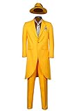 Funhoo Herren Jim Carrey Cosplay Kostüm Gelber Mantel Hose mit Krawatte Hut Brusttuch Langer Anzug 90er Jahre Komödie Film Verkleidung Halloween Party Outfit für Erwachsene (XL, gelb)