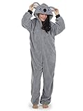 CityComfort Jumpsuit Damen Kuschelig Fleece Onesie Damen Flauschig Einteiler Schlafanzug Tier S-XL (S, Grauer Koala)