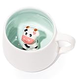 GREELUE Tasse personalisiert, Kaffeetasse in Tierform, Keramik Lustige Cup, 3D Becher, Geschenke für frauen (Kuh)