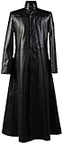 HiFacon Herren Matrix Neo Keanu Reeves Runder Kragen Schwarz Gothic Steampunk Trench-Matrix Mantel, Schwarz - Echtleder, L