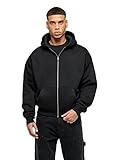 Herren Oversized Basic Zip Hoodie Oversized Fit Heavy, Größe:M, Color:Black