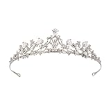 Changlesu Krone Damen Tiara mit Inlay Kristallblume Braut Hochzeit Diadem Kupfer Zirkon Strass Kronen（Silber 1）