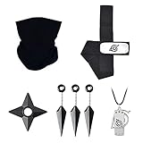 I3C 7 PCS Kakashi Cosplay Zubehör, Konoha Haarband, Kakashi Maske, Konoha Halskette, Shuriken, 3 kleine Spielzeuge Ninja Anime Manga für Kinder und Unisex