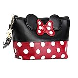 Boyigog Mouse Ears Style Tupfen Kosmetiktasche - Damen Schminktasche Cartoon Mini Geldbörse für Handtasche Makeup Tasche,Schlüsseln, Kopfhörern, Lippenstift (Rot schwarz)