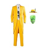 Herren Halloween Kostüm Stanley Ipkiss Cosplay Kostüm Film Cosplay Kostüm Gelber Langarm Anzug Cosplay Outfits Mantel und Mütze mit Maske