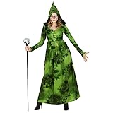 Widmann - Kostüm Waldhexe, Kleid mit Kapuze, Witch, Zauberin, Magierin, Mottoparty, Halloween, Walpurgisnacht