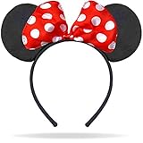 Hatstar Haarreifen mit Maus Ohren | Mouse Ears in schwarz mit roter Schleife und weißen Punkten für Kinder und Erwachsene Halloween (schwarz/rot)