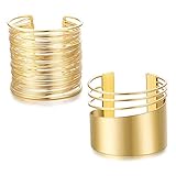 Adramata 2 Stück Armband Damen Manschette Armreif Set für Frauen öffnen breite Draht Armbänder einstellbar Gold versilbert
