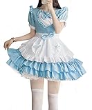 Aurueda French Maid Dress Cosplay Anime Set Maid Kostüm für Frau Mädchen Maid Outfit Set für Halloween Blau und Weiß, Größe XL