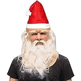 MUOIVG Weihnachtsmann Maske - Nikolausmaske mit Rauschebart+Perücke+ Augenbrauen + Mütze Weihnachtsmannmaske Nikolaus Maske Weihnachtsmaske Santa Claus Karnevalsmaske Kostüm für Weihnachten Cosplay
