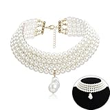 Daimay Hochzeitssuite Perlen Choker Halsband Halskette 4 Reihe Halsreif Simulierten Perle Rhodiniert Eleganz Aussage Charme 1920s Damen Halskette Multi Schichte Choker Kette-Runden