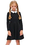 BesserBay Mädchen Midikleid Kinder Peter Pan Kragen Schwarz Kostüm Cosplay Kleid 150