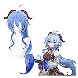 Ge-Nshin Imp-Act Gan-yu Cosplay Perücke Halloween Perimen Anime Cosplay Perücke Langes lockiges Haarband Bang Blau-Gradientierungen mit freier Perücke Kappe (Color : A, Size : 1)