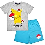 Pokemon Pyjama kurzer Schlafanzug Jungen oder Mädchen (Grau 116)