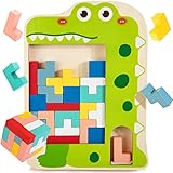 Multifunktional Tetris Holzspielzeug, Montessori Holz Tangram Puzzle Spielzeug, 3-in-1 Muster blockiert Brain Teasers Spiel, Tabletop-Aktivitäten 3D-Piecing Bricks ab 2 3 4 Jahre Kinder