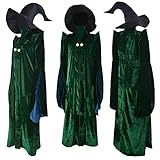 Professor Mcgonagall Kostüm Erwachsene Frauen Hexe Cosplay Robe Grün Samtkleid mit Hut für Halloween Cosplay (Medium, Grün)