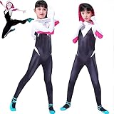 GoGice Gwen Spider Man Kostüm Outfit für Kinder Party Dekoration Weihnachten Deko, Superheld 3D Anime Anzug für Mädchen Kinder Bodysuit Cosplay Karneval Aktion Dress Ups Spinne Kostüm (110cm)