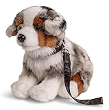 Uni-Toys - Australischer Schäferhund Welpe, sitzend (mit Leine) - 22 cm (Höhe) - Plüsch-Hund, Haustier - Plüschtier, Kuscheltier
