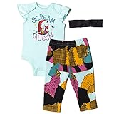 Disney Nightmare Before Christmas Sally Baby Girls Bodysuit Pants & Headband Set 3-6 Months Blue