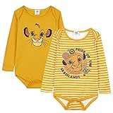 Disney Baby Body Langarm Set aus Baumwolle, 2er Pack König der Löwen Simba Langarmbody Baby Jungen (12-18 Monate, Mehrfarbig)