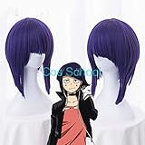 Cos School Boku no My Hero Academia Jiro Kyoka Cosplay Wigs Kyoka Jiro Costumes Girl's Blue Purple Oblique Bangs Short Hair
