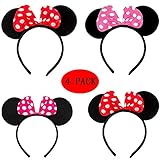 BESTZY 4 Stück Mickey Mouse Ohren Haarreifen, Haarreifen mit Schöne Maus Ohren Mini Maus Ohren Schleife Haarreifen mit Maus Ohren und Schleife in Pink Weiss