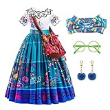 Mirabel Kostüm Kinder Prinzessin Kleid, Cartoon Encanto Mirabel Kostüm, Mirabel Isabela Dress mit Tasche Brille Ohrring und Haarband, Halloween Fasching Geburtstag Party Cosplay Kostüm