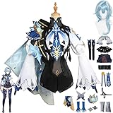 Tjmiaohao Genshin Impact Eula Cosplay Kostüm Outfit Spielfiguren Hutao Raiden Shogun Uniform Full Set Frauen Mädchen Halloween Party Dress Up Anzug mit Perücke (S)