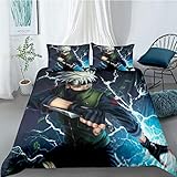 ARTGHJL Naruto Bettwäsche Sets Kinder Bettbezug 135 x 200 cm Mikrofaser Bettwäsche3D Gedruckter Kakashi Bettbezug Kissenbezug 50 x 75 cm (D,135x200 cm)