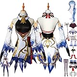 Tjmiaohao Genshin Impact Ganyu Cosplay Kostüm Outfit Spielfiguren Raiden Shogun Uniform Full Set Frauen Mädchen Halloween Party Dress Up Anzug mit Perücke (XXXL)