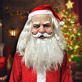 BEYAOBN Weihnachtsmann Maske - Nikolausmaske mit Rauschebart+Perücke+ Augenbrauen + Mütze Weihnachtsmannmaske Nikolaus Maske Weihnachtsmaske Santa Claus Karnevalsmaske Kostüm für Weihnachten Cosplay