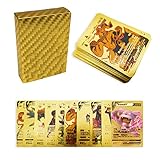 Poke Karten Gold Deutsch für Pokemon, 110 Stück Nicht Original Deutsch Karten, Das Set Beinhaltet (18Vmax+7V+18GX+1DX+11Rare), Jeder Satz Von Karten Ist Einzigartig, Sammeln Und Schenken Wert