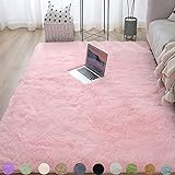 Obundi FlauschigeTeppich Komfortabler Hochflor Shaggy Langflor Teppich mit Akzent im Kinderzimmer (Rosa,80×120 cm)