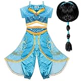 Tacobear Jasmin Kostüm Kinder mit Perücke Jasmin Kleid für Mädchen Karneval Verkleidung Halloween Party Prinzessin Cosplay Kostüme (8-9 Jahre)