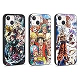 3 Stück Case für Apple iPhone 13 Hülle 6.1'' mit Anime One Piece Luffy Zoro und Demon Slayer Tanjirou Nezuko Manga Muster Covers Stoßfest Weich Silikon TPU Schutzhülle, Schwarz 2