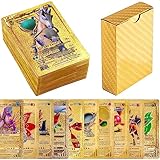 55 Stück Gold Karten für Pokemon, Vstar Vmax Goldfolienkarten mit Deck Box, Vergoldete Karte Einschließlich Verschiedener Seltener Folienkarten(7Vstar+29Vmax+16V+2GX+1PHASE), V Sortierte Karten