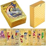 Gold Karten für Pokemon, 55 Stück Vstar Vmax Goldfolienkarten mit Deck Box, Vergoldete Karte Einschließlich Verschiedener Seltener Folienkarten, V Sortierte Karten(7Vstar+29Vmax+16V+2GX+1PHASE)