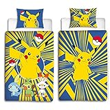 BERONAGE Linon Kinder Wende-Bettwäsche Pokémon Motiv Go Pikatchu Neu & Ovp Renforcé - 135 x 200cm + 80 x 80cm 100% Baumwolle Pokemon Kinderbettwäsche deutsche Standardgröße 2 Vollmotive RV